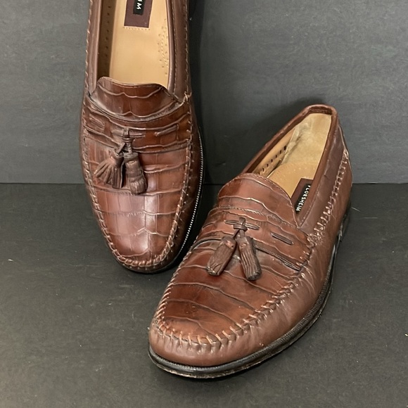FLORSHEIM PISA MEN’S COGNAC CROC PRINT LEATHER LOFERS 10.5 - Picture 2 of 13